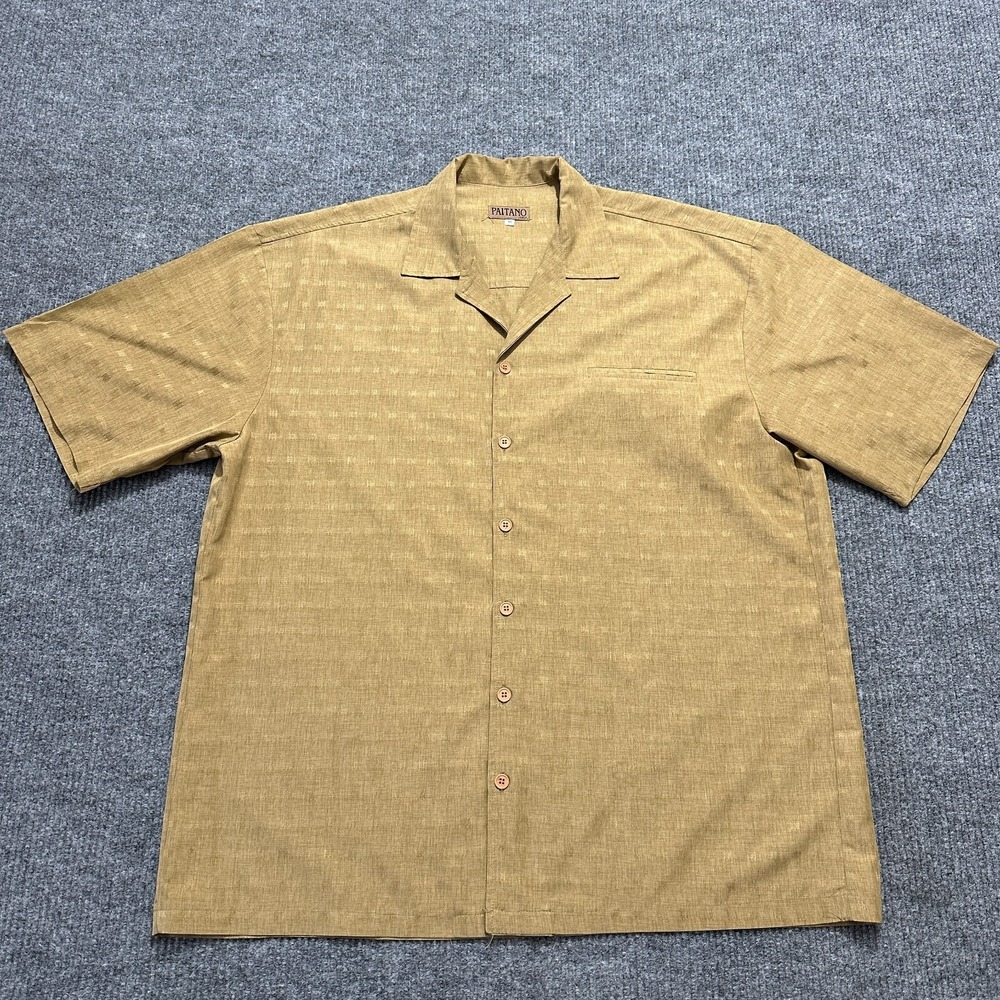 Paitano Italy Mens Button Up Shirt 3XL Brown Short Sleeve Camp‎ Collar Casual